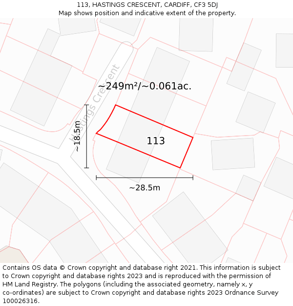 113, HASTINGS CRESCENT, CARDIFF, CF3 5DJ: Plot and title map