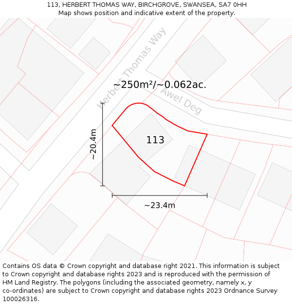 113, HERBERT THOMAS WAY, BIRCHGROVE, SWANSEA, SA7 0HH: Plot and title map
