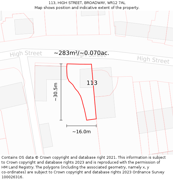 113, HIGH STREET, BROADWAY, WR12 7AL: Plot and title map