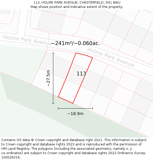 113, HOLME PARK AVENUE, CHESTERFIELD, S41 8WU: Plot and title map