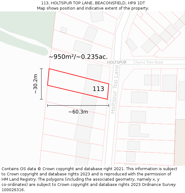 113, HOLTSPUR TOP LANE, BEACONSFIELD, HP9 1DT: Plot and title map