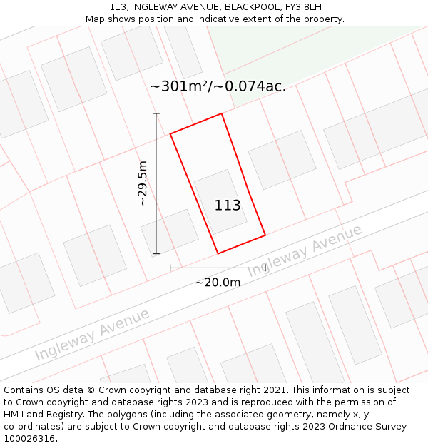 113, INGLEWAY AVENUE, BLACKPOOL, FY3 8LH: Plot and title map