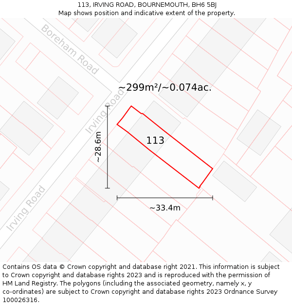 113, IRVING ROAD, BOURNEMOUTH, BH6 5BJ: Plot and title map