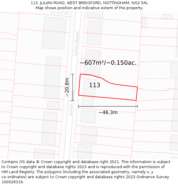 113, JULIAN ROAD, WEST BRIDGFORD, NOTTINGHAM, NG2 5AL: Plot and title map