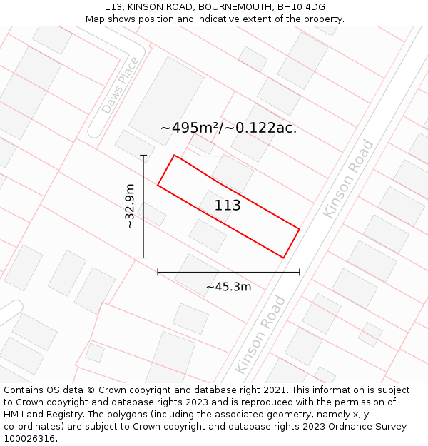 113, KINSON ROAD, BOURNEMOUTH, BH10 4DG: Plot and title map