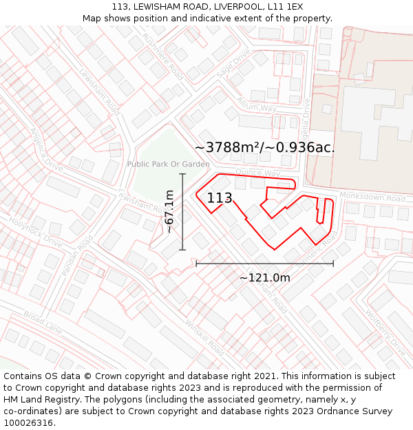 113, LEWISHAM ROAD, LIVERPOOL, L11 1EX: Plot and title map