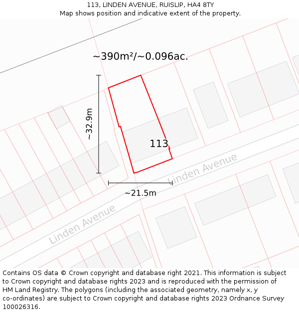 113, LINDEN AVENUE, RUISLIP, HA4 8TY: Plot and title map