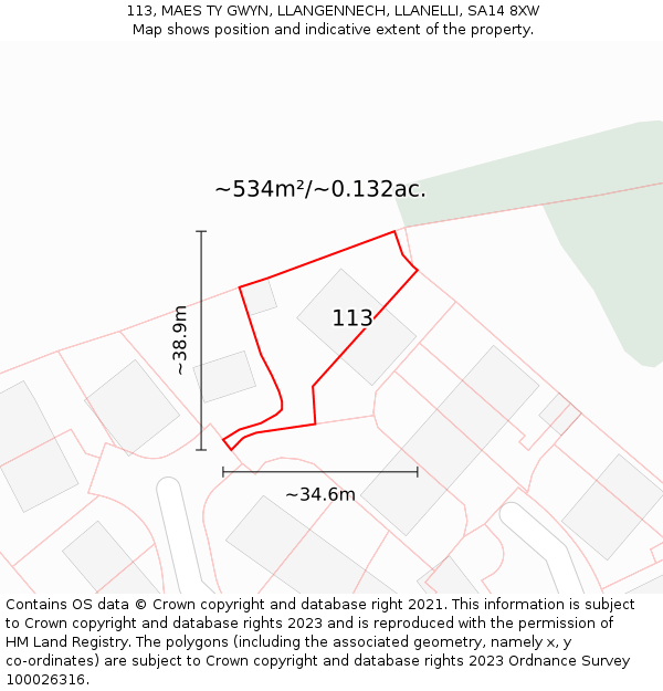 113, MAES TY GWYN, LLANGENNECH, LLANELLI, SA14 8XW: Plot and title map