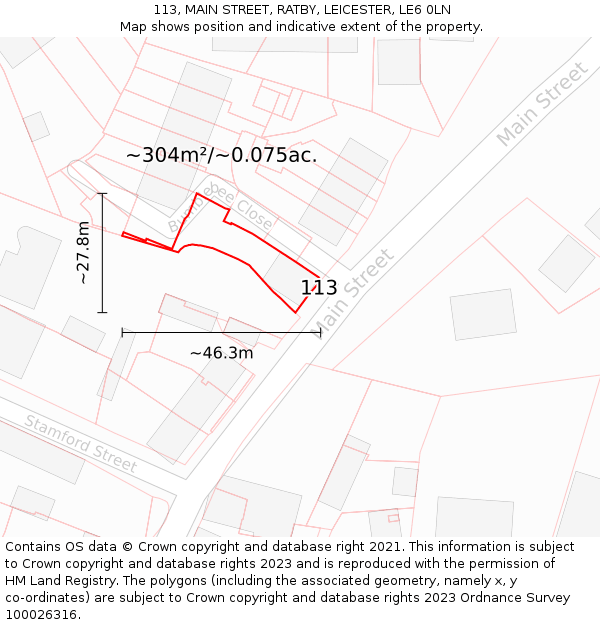 113, MAIN STREET, RATBY, LEICESTER, LE6 0LN: Plot and title map