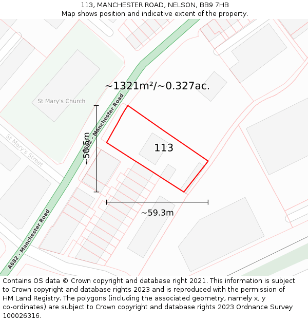 113, MANCHESTER ROAD, NELSON, BB9 7HB: Plot and title map