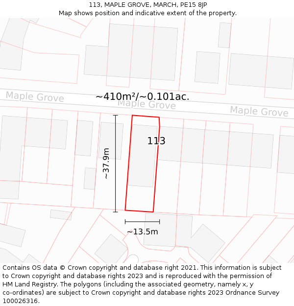 113, MAPLE GROVE, MARCH, PE15 8JP: Plot and title map