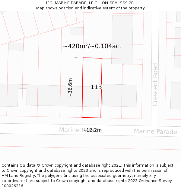 113, MARINE PARADE, LEIGH-ON-SEA, SS9 2RH: Plot and title map