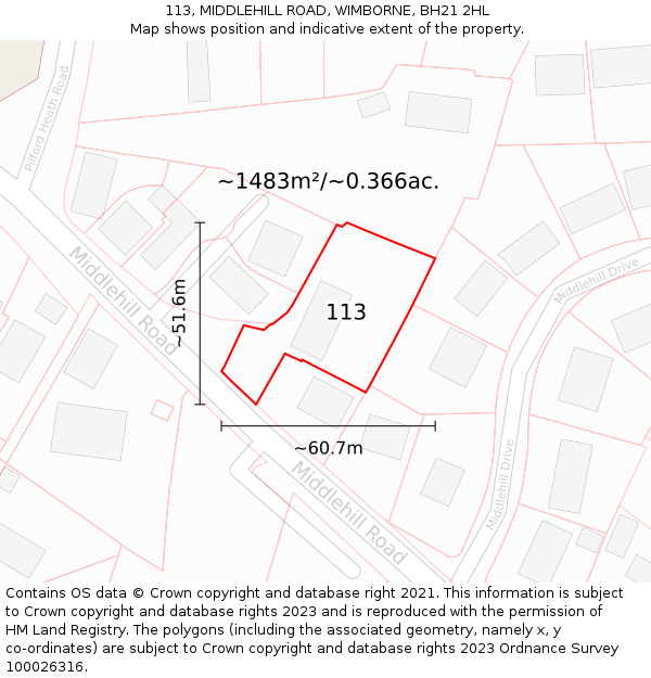 113, MIDDLEHILL ROAD, WIMBORNE, BH21 2HL: Plot and title map