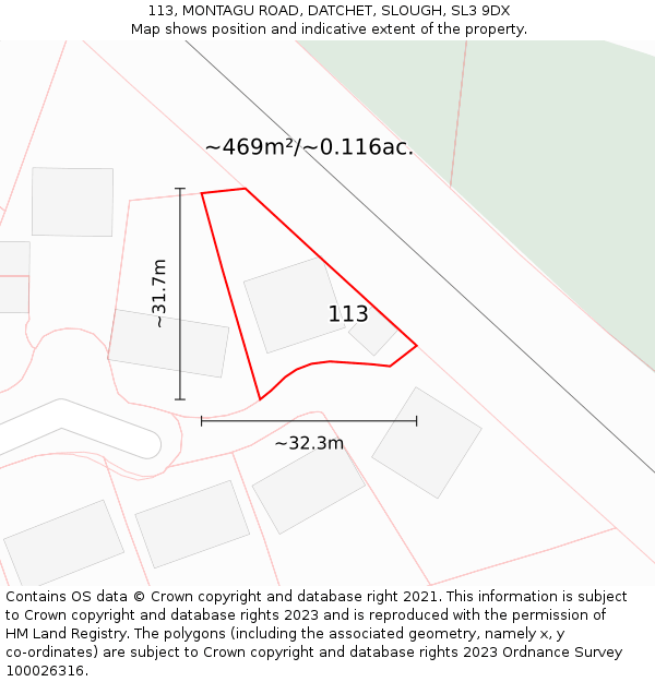 113, MONTAGU ROAD, DATCHET, SLOUGH, SL3 9DX: Plot and title map