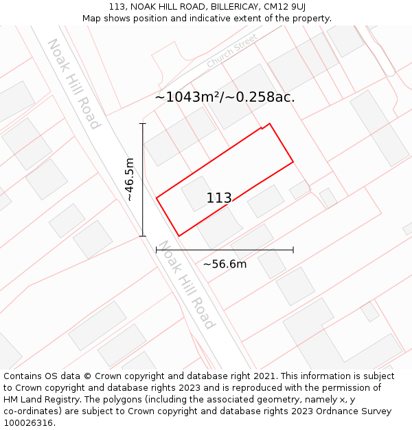 113, NOAK HILL ROAD, BILLERICAY, CM12 9UJ: Plot and title map