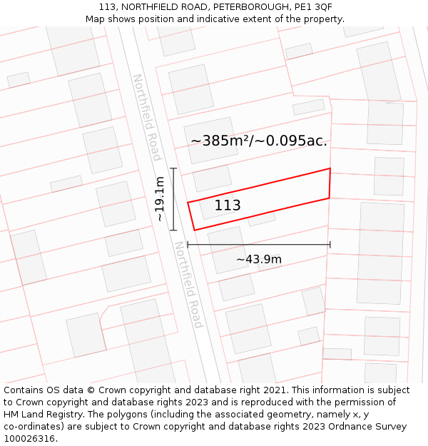 113, NORTHFIELD ROAD, PETERBOROUGH, PE1 3QF: Plot and title map