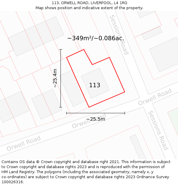 113, ORWELL ROAD, LIVERPOOL, L4 1RG: Plot and title map