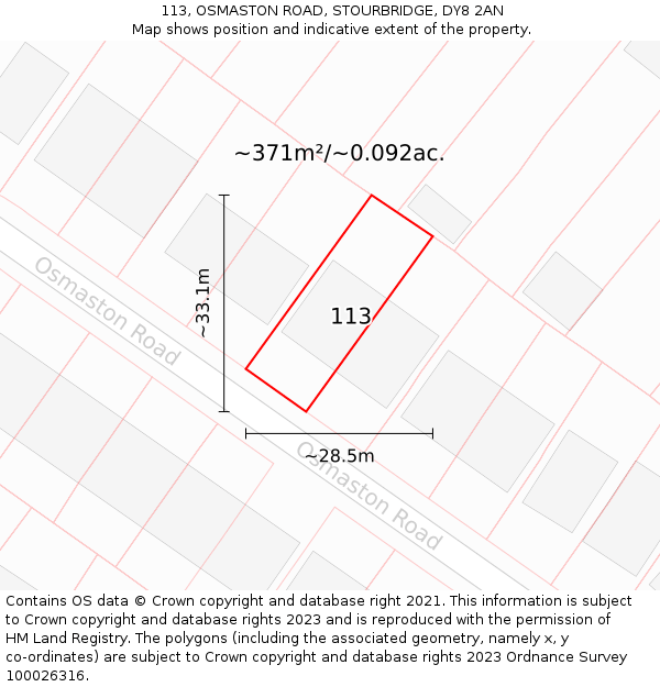 113, OSMASTON ROAD, STOURBRIDGE, DY8 2AN: Plot and title map