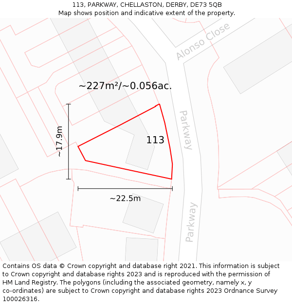 113, PARKWAY, CHELLASTON, DERBY, DE73 5QB: Plot and title map