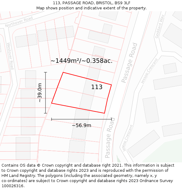 113, PASSAGE ROAD, BRISTOL, BS9 3LF: Plot and title map