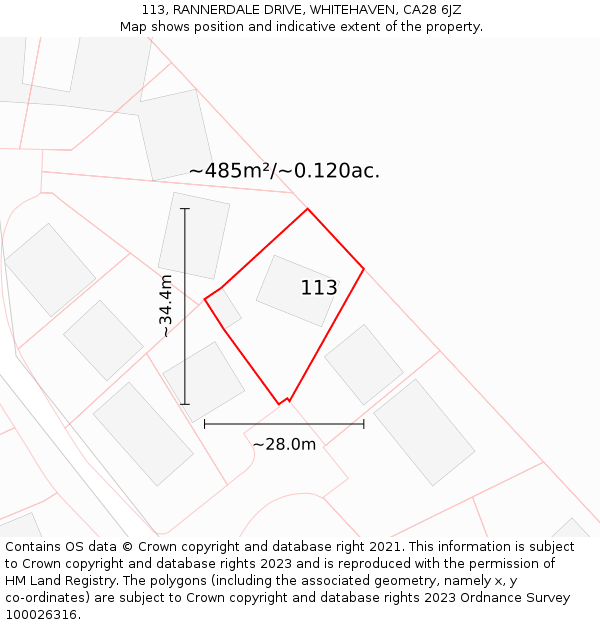 113, RANNERDALE DRIVE, WHITEHAVEN, CA28 6JZ: Plot and title map