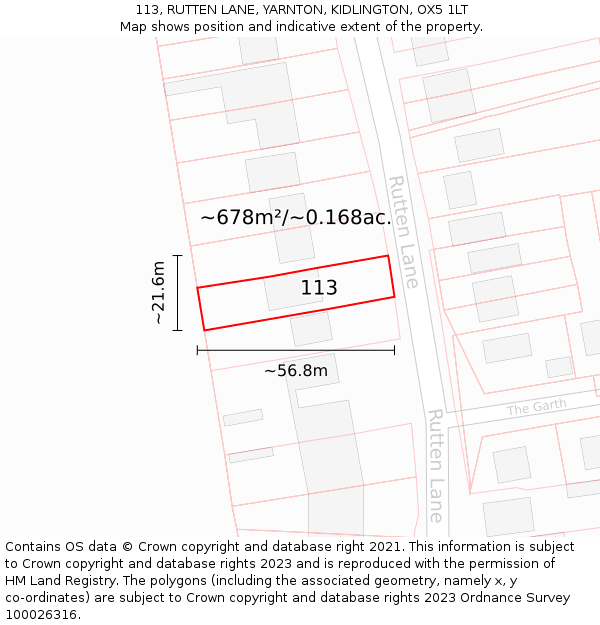 113, RUTTEN LANE, YARNTON, KIDLINGTON, OX5 1LT: Plot and title map