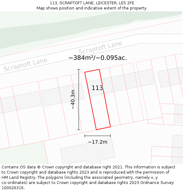 113, SCRAPTOFT LANE, LEICESTER, LE5 2FE: Plot and title map