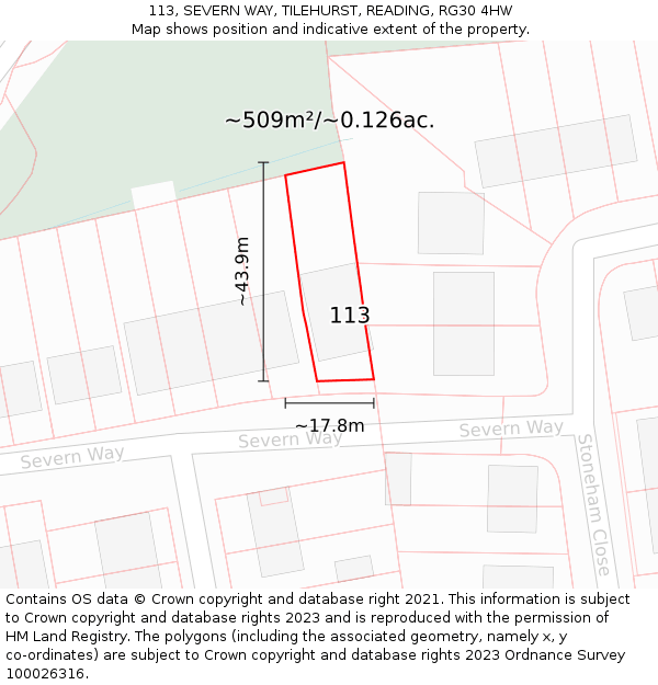 113, SEVERN WAY, TILEHURST, READING, RG30 4HW: Plot and title map