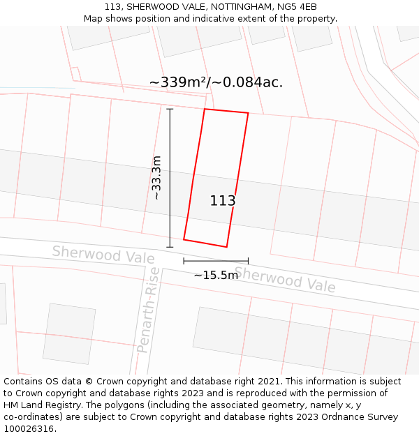 113, SHERWOOD VALE, NOTTINGHAM, NG5 4EB: Plot and title map