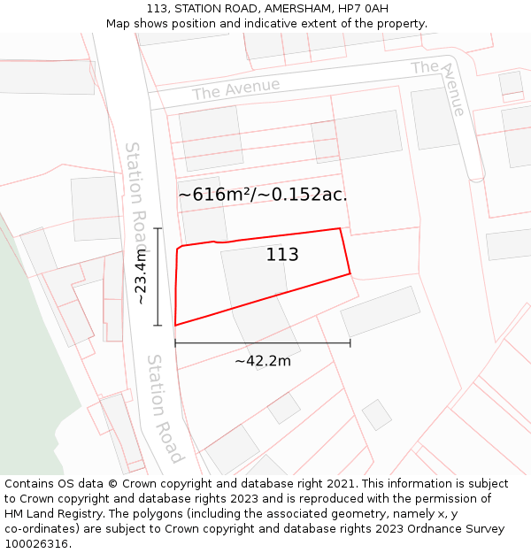 113, STATION ROAD, AMERSHAM, HP7 0AH: Plot and title map