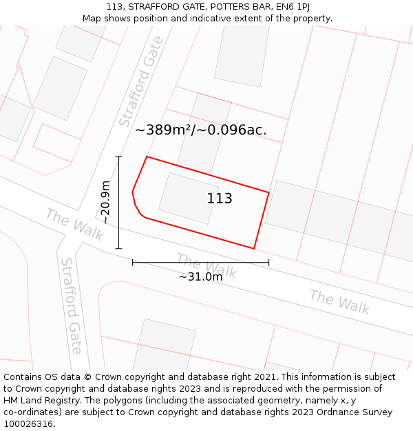 113, STRAFFORD GATE, POTTERS BAR, EN6 1PJ: Plot and title map