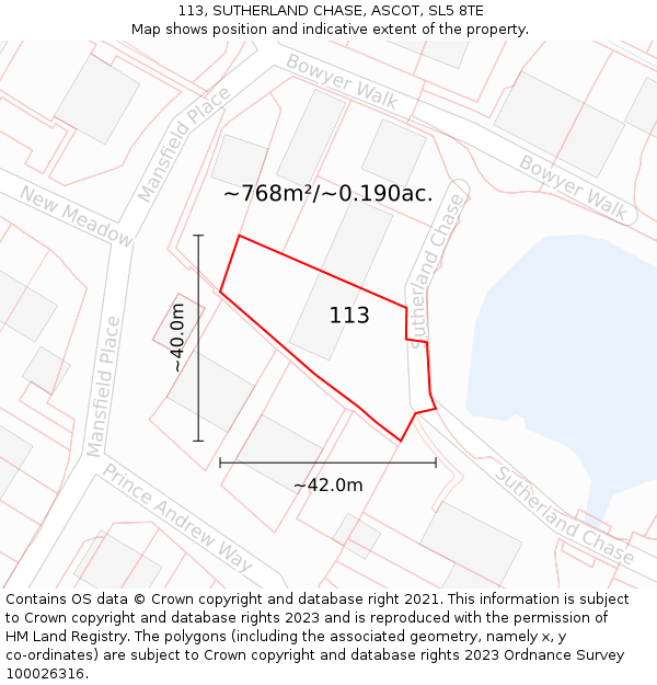 113, SUTHERLAND CHASE, ASCOT, SL5 8TE: Plot and title map