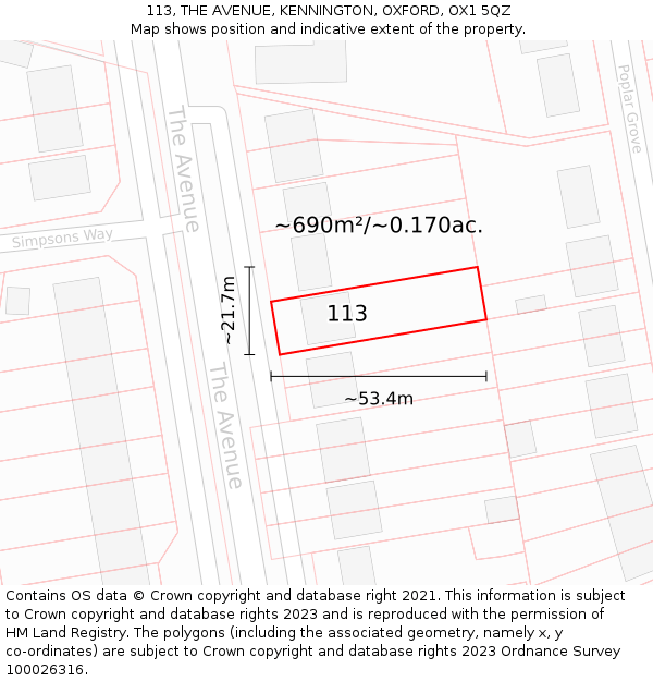 113, THE AVENUE, KENNINGTON, OXFORD, OX1 5QZ: Plot and title map