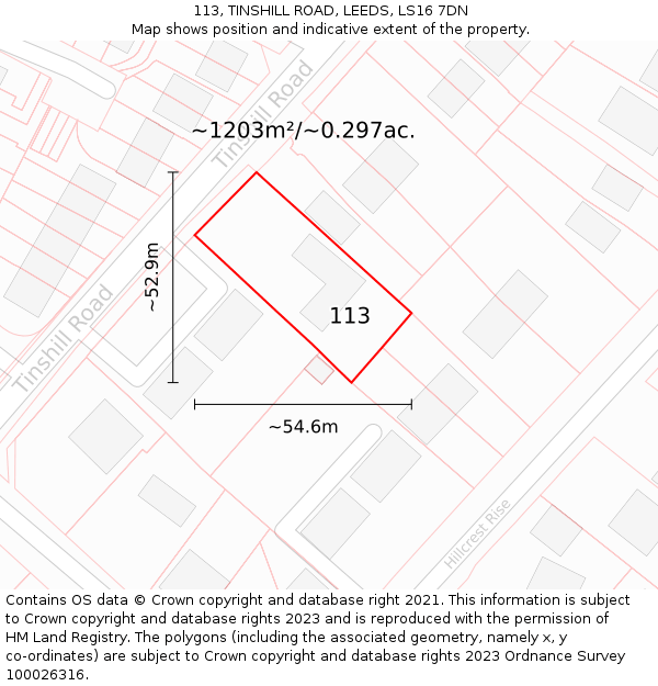 113, TINSHILL ROAD, LEEDS, LS16 7DN: Plot and title map