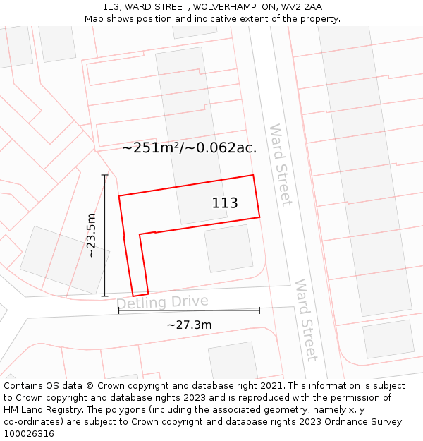 113, WARD STREET, WOLVERHAMPTON, WV2 2AA: Plot and title map