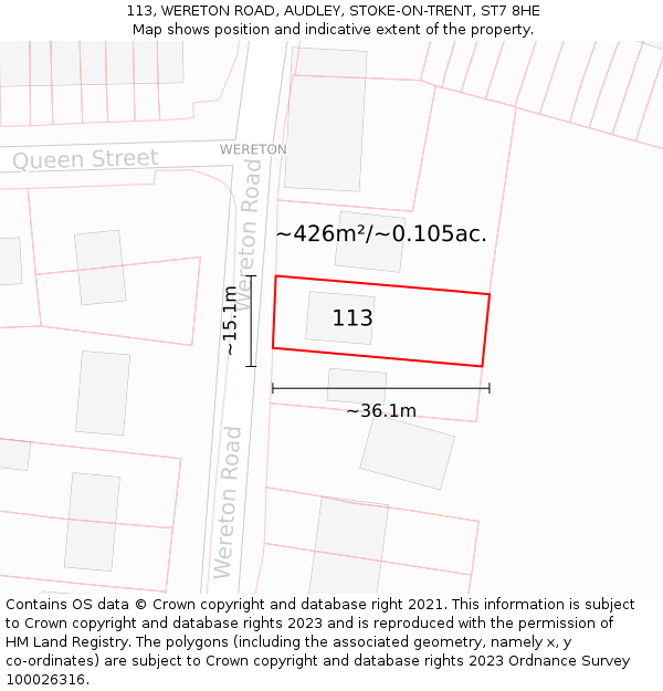 113, WERETON ROAD, AUDLEY, STOKE-ON-TRENT, ST7 8HE: Plot and title map