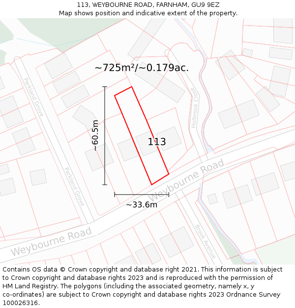 113, WEYBOURNE ROAD, FARNHAM, GU9 9EZ: Plot and title map