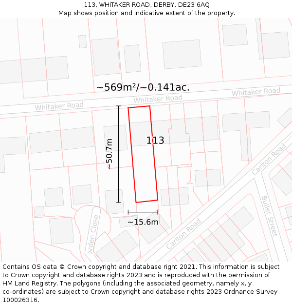 113, WHITAKER ROAD, DERBY, DE23 6AQ: Plot and title map