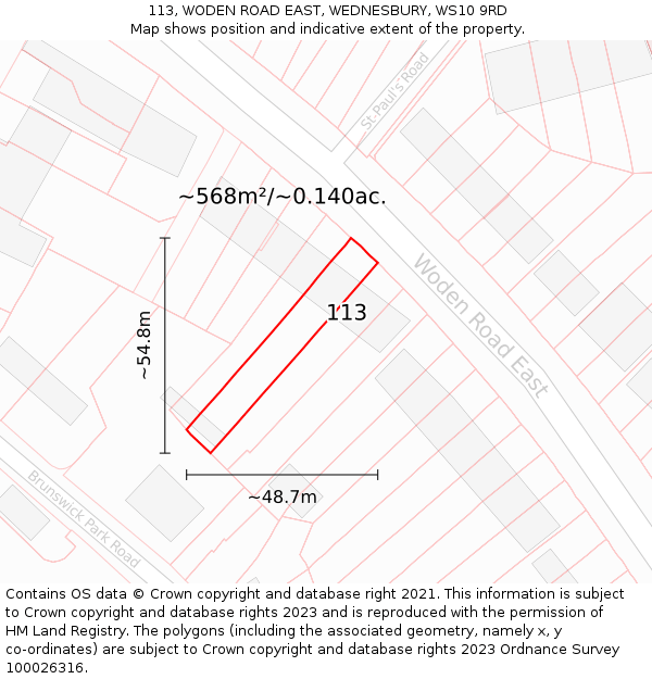 113, WODEN ROAD EAST, WEDNESBURY, WS10 9RD: Plot and title map