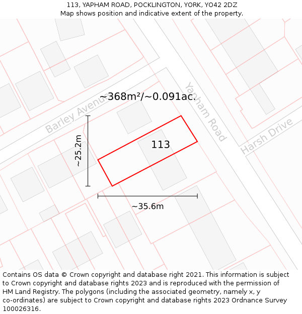 113, YAPHAM ROAD, POCKLINGTON, YORK, YO42 2DZ: Plot and title map