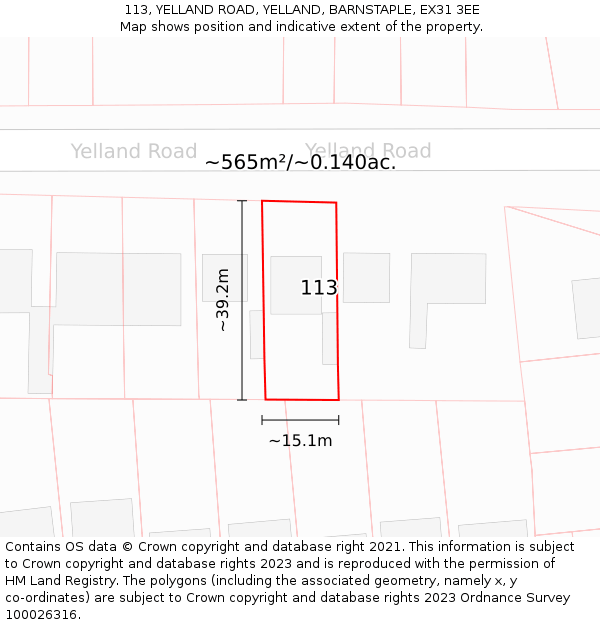 113, YELLAND ROAD, YELLAND, BARNSTAPLE, EX31 3EE: Plot and title map