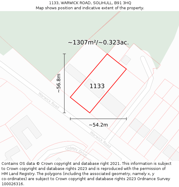 1133, WARWICK ROAD, SOLIHULL, B91 3HQ: Plot and title map