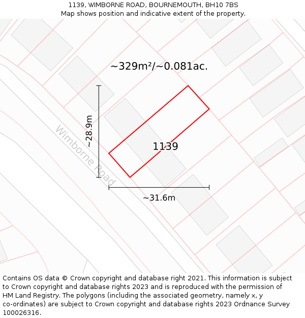 1139, WIMBORNE ROAD, BOURNEMOUTH, BH10 7BS: Plot and title map