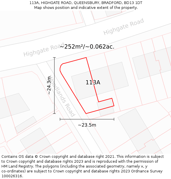 113A, HIGHGATE ROAD, QUEENSBURY, BRADFORD, BD13 1DT: Plot and title map