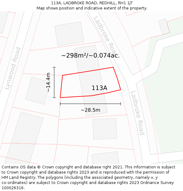 113A, LADBROKE ROAD, REDHILL, RH1 1JT: Plot and title map