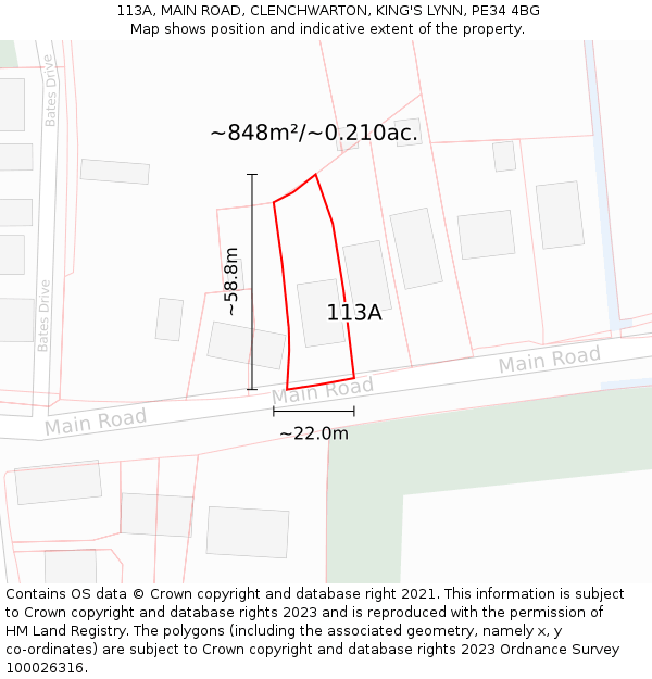 113A, MAIN ROAD, CLENCHWARTON, KING'S LYNN, PE34 4BG: Plot and title map