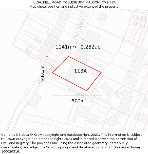 113A, MELL ROAD, TOLLESBURY, MALDON, CM9 8SR: Plot and title map