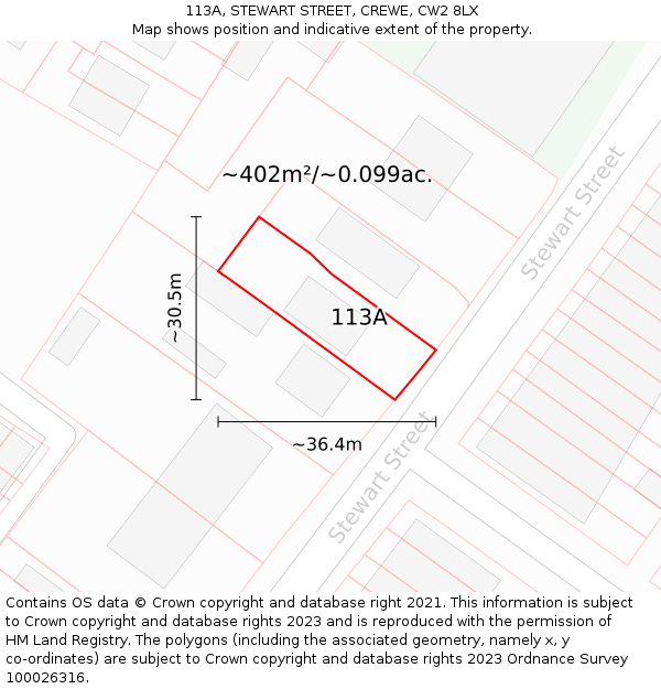 113A, STEWART STREET, CREWE, CW2 8LX: Plot and title map