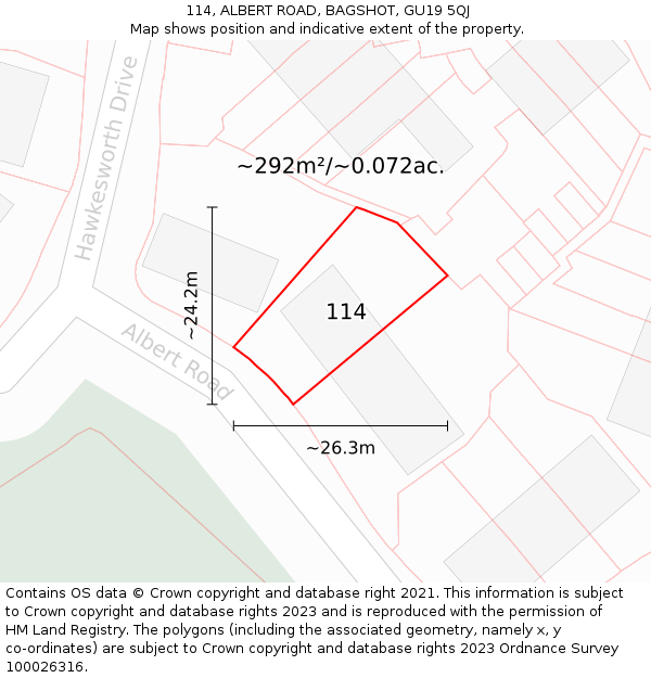 114, ALBERT ROAD, BAGSHOT, GU19 5QJ: Plot and title map