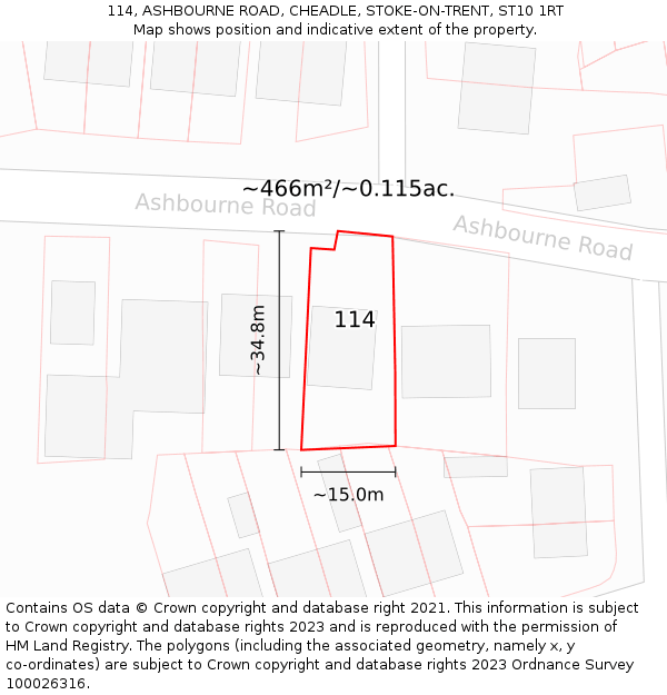 114, ASHBOURNE ROAD, CHEADLE, STOKE-ON-TRENT, ST10 1RT: Plot and title map